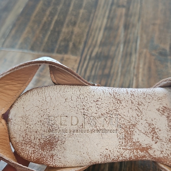 Bed Stu Kalah White and Brown Distressed Leather Boho Platform Sandals Size 7 - Picture 8 of 10